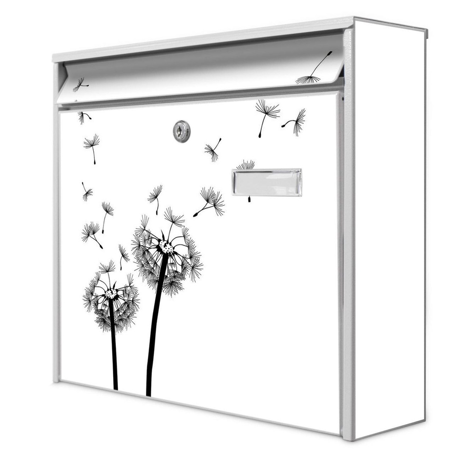 banjado Wandbriefkasten Modell Mail Burg Wächter in Weiß mit Pusteblume Motiv aus verzinktem und lackiertem Stahlblech B/H/T: 36 x 32 x 10 cm - Bild 1