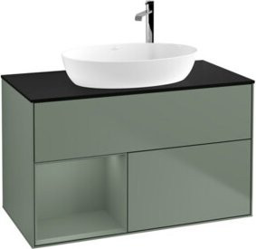 V&B Waschtischunterschrank Finion 100 mit Wandbeleuchtung, Platin Schwarz Matt Lackiert, B/T/H: 100 x 50,1 x 50,1 cm - Bild 1