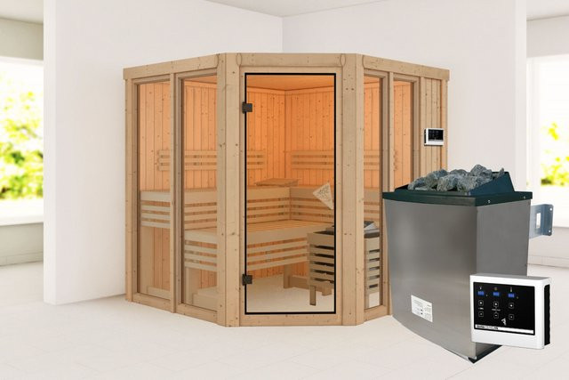 Karibu Sauna AIRI mit 9.0 kW Ofen und Steuergerät B/T/H: 196 x 196 x 196 cm - Bild 1