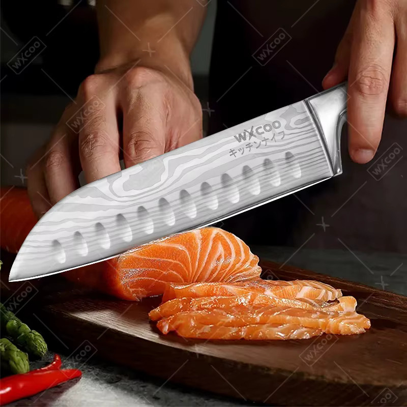 WXCOO Santoku-Messer mit Damaszener-Muster in Silber inklusive Geschenkbox - Bild 2