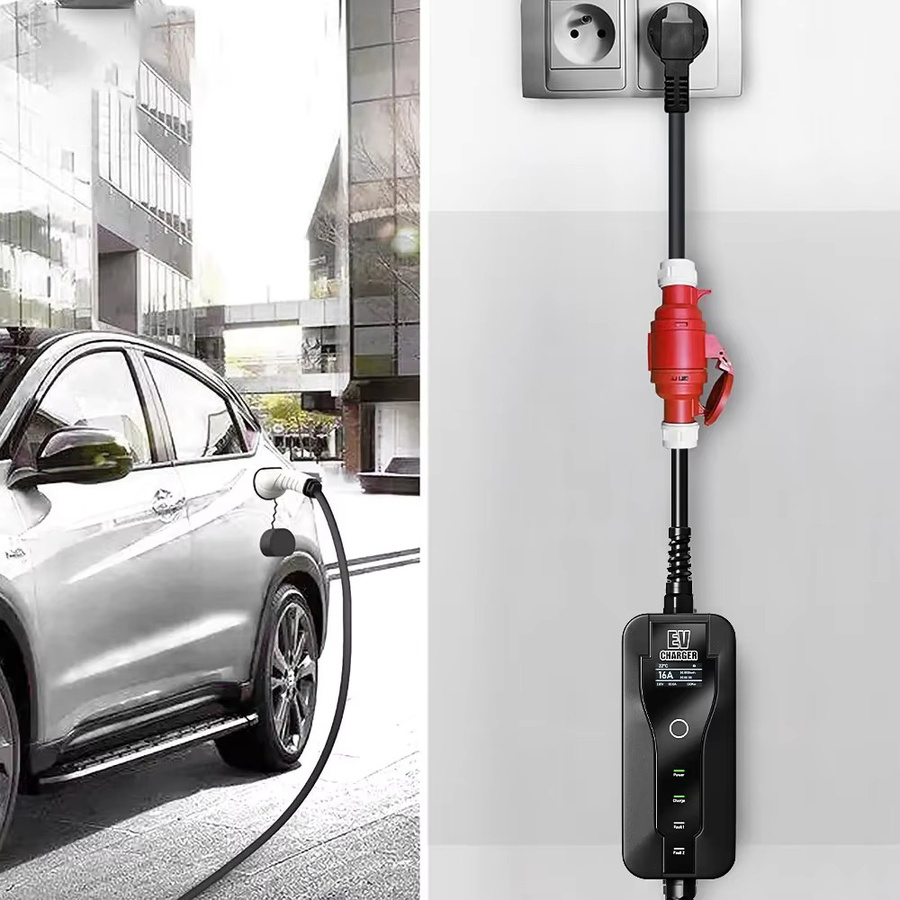 AFEEV EV-Ladegerät Stromadapter Schuko-Stecker auf CEE 5-polig Rot, 16A 3-Phasen 11KW - Bild 2