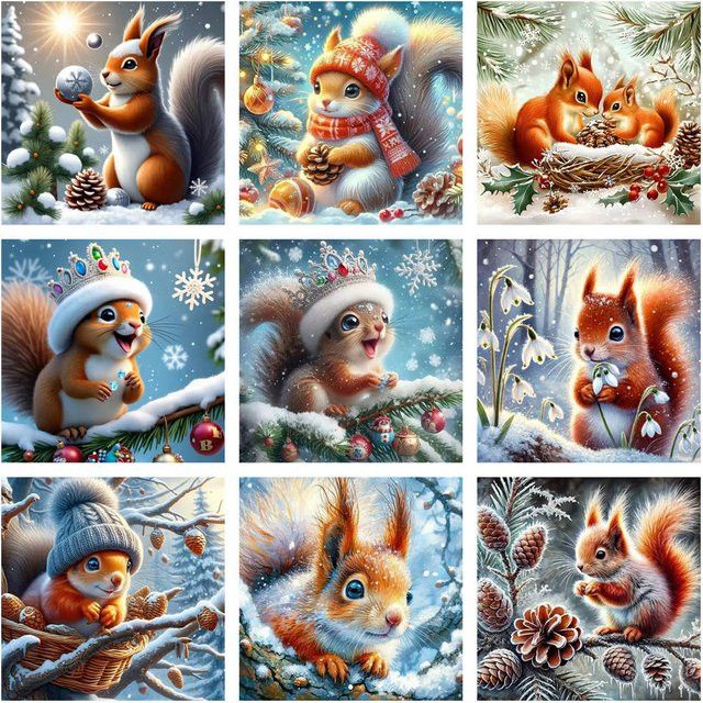 AZQSD 5D DIY Diamantmalerei Set Winter Eichhörnchen im Schnee mit quadratischen Steinen - Bild 1