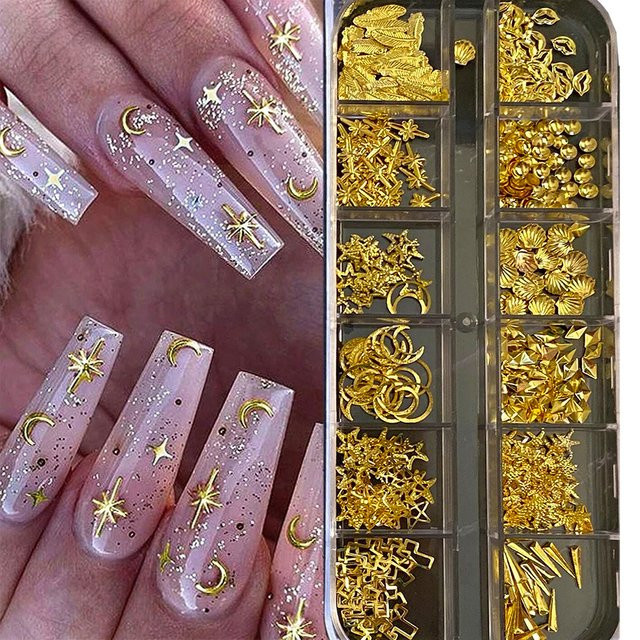 MingLee Nagel Pailletten Charms, Gold Metallic, Mond Stern Sonne, 3D Nail Art - Bild 1