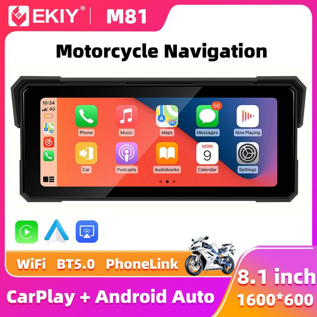 EKIY Tragbares Digitales Motorrad-Navigationsdisplay mit 8,1 Zoll Display, Wireless CarPlay und Android Auto, Mirror Link und GPS, Schwarz - Bild 1