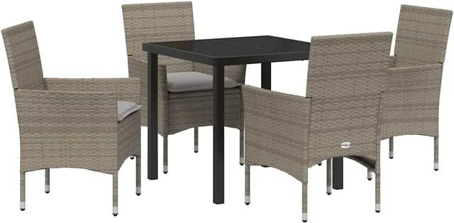 vidaXL Garten Essgruppe aus Poly Rattan in Grau mit 5-teiligem Set und Kissen - Bild 1