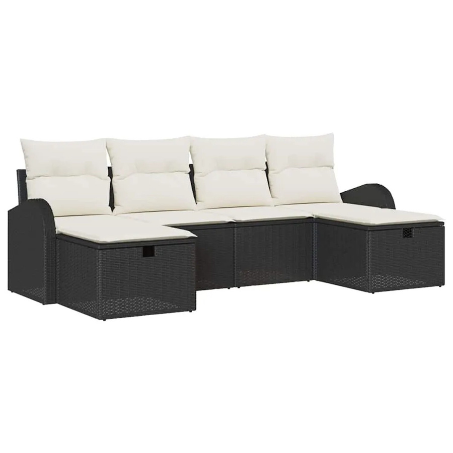 vidaXL Sofa Set 6-teilig aus Poly-Rattan in Schwarz und Beige mit Kissen und Ottoman für Garten, Terrasse oder Balkon - Bild 2