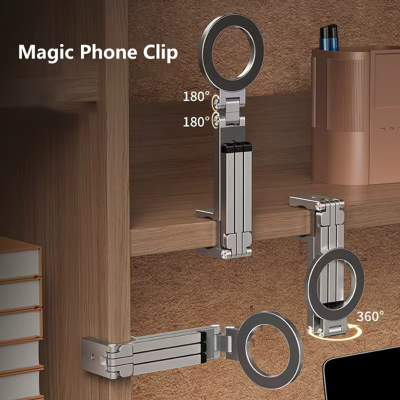 DIXSG Universeller Magnetischer Telefonhalter mit starker Saugkraft, drehbar und faltbar, Grau/Silber - Bild 3