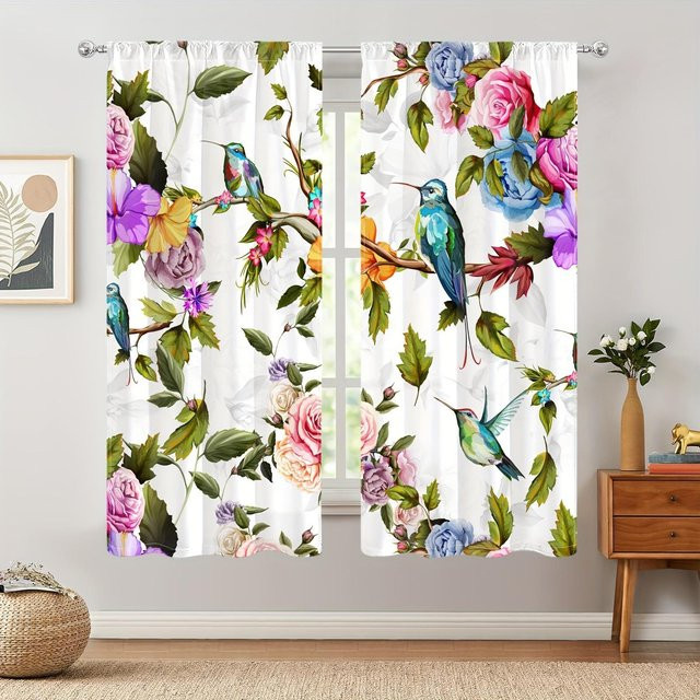 2er-Set halbverdunkelnde Küchenvorhänge von Yiran Furniture mit Aquarell-Blumenmuster in Multicolour, B: 50 cm, H: 130 cm - Bild 1