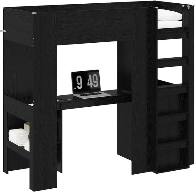 vidaXL Etagenbettgestell mit Schreibtisch in Schwarz und Eichen-Optik aus Holzwerkstoff, H: 175 cm, B: 80–90 cm, T: 190–200 cm - Bild 1