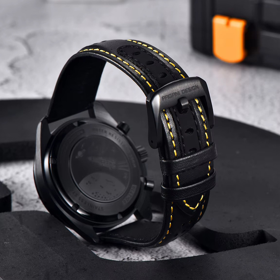 PAGANI DESIGN Chronograph Armbanduhr, Quarz, Edelstahl, Leder, Schwarz, Herren - Bild 5