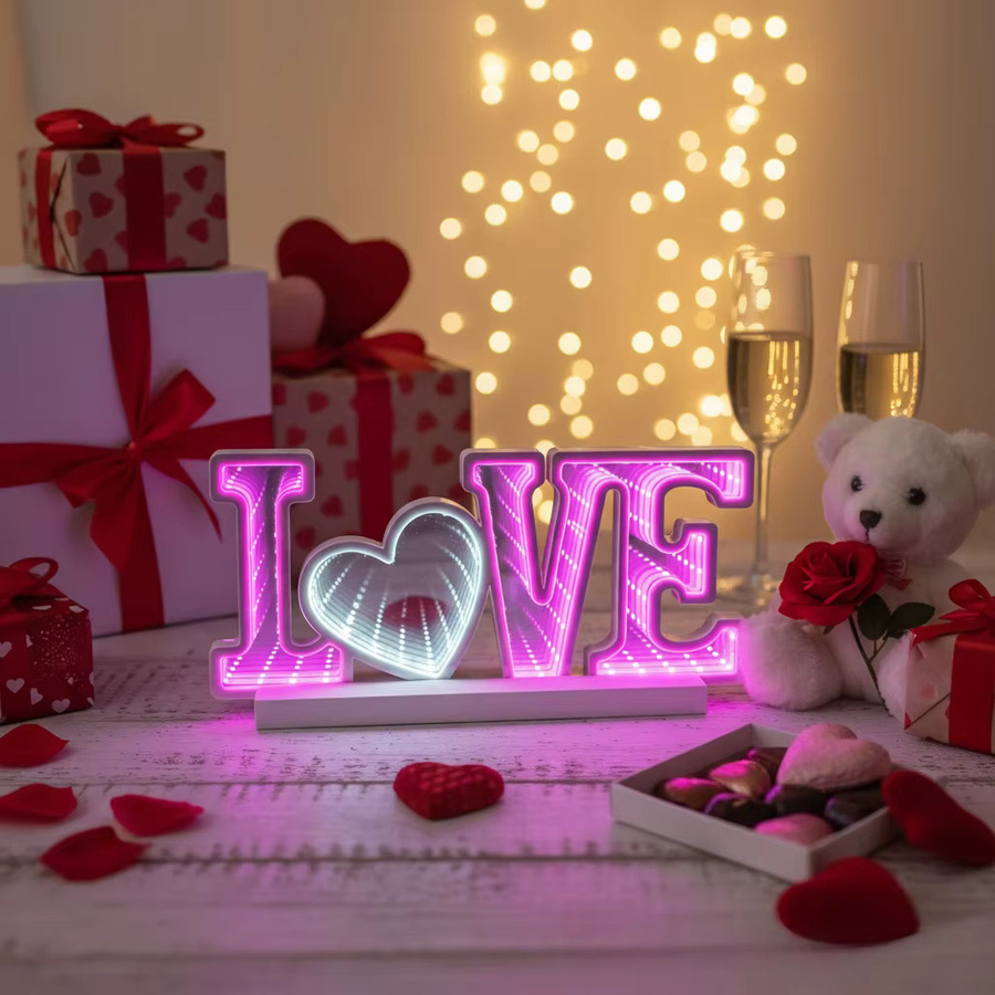 Love 3D-Spiegel-LED-Schild in Hot Pink und Weiß mit USB-Anschluss und Schalter zur Dekoration für Schlafzimmer und Wohnzimmer - Bild 2