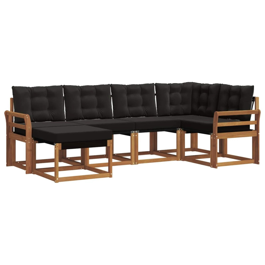 vidaXL Outdoor-Sofagarnitur 6-teilig L-Form aus Akazienholz und Textilene in Schwarz und Natur mit Kissen - Bild 2