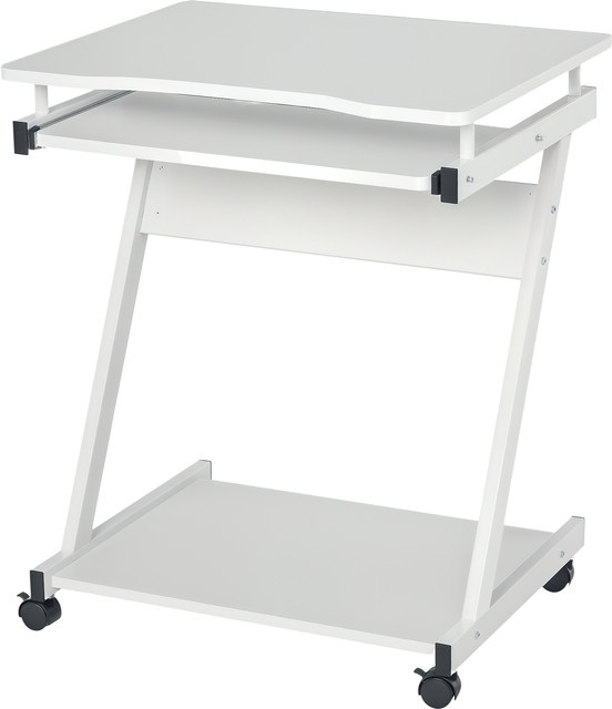 HOMCOM Computer Schreibtisch mit Rollen und ausziehbarer Tastaturablage in Weiß und Beige - Bild 1