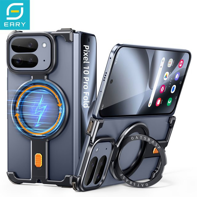 Eary Handyhülle für Google Pixel 10 Pro Fold in Schwarz mit Magsafe Metallring und drehbarem Ständer für 360 Grad Schutz - Bild 1