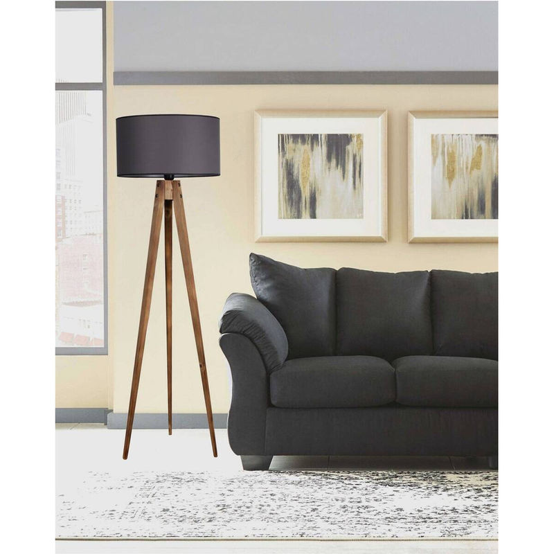 Opviq Stehlampe aus Holz und Stoff in Braun und Grau mit E27 Fassung, B/T/H: 45 x 45 x 153 cm - Bild 2