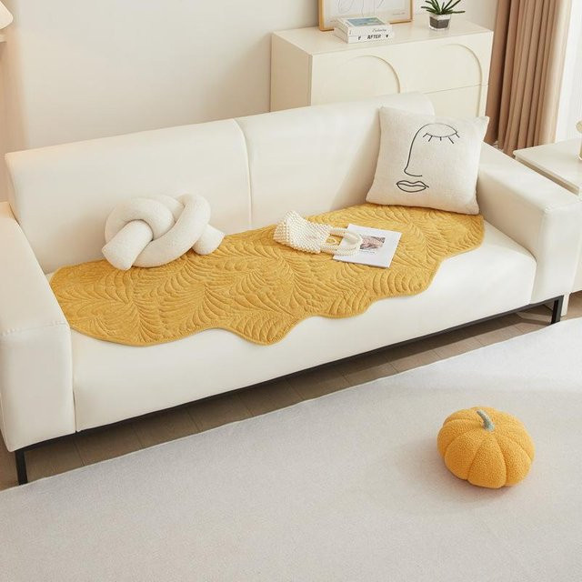 Sofakissen aus Baumwollleinen in Bananenblatt-Jacquard-Optik, unregelmäßige Form, Gelb, B/B: 70 x 70 cm - Bild 1