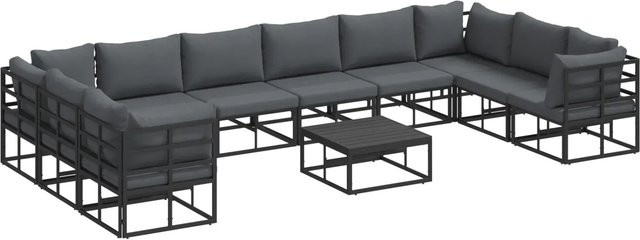 vidaXL Garten-Sofa-Set in U-Form mit 11 Teilen und Kissen, Schwarz, Aluminium und Polyester - Bild 1