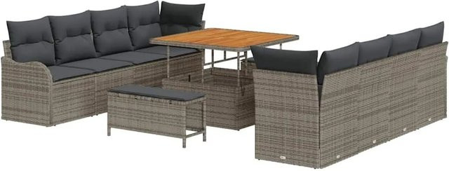 vidaXL Garten-Sofa-Set 11-tlg. in Grau mit Kissen und Stauraumfunktion - Bild 1