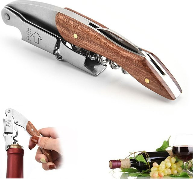 Korkenzieher mit ergonomischem Holzgriff in Braun - Bild 1