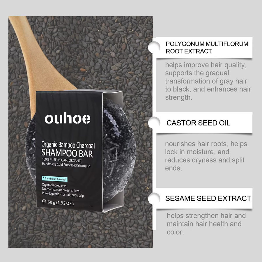 OUHOE Bambuskohle Shampoo-Seife, 60 g, Unisex - Bild 1