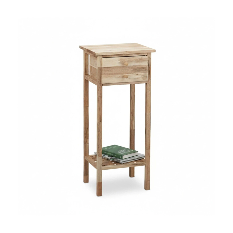 Relaxdays Beistelltisch aus Walnussholz in Braun mit Schublade und 2 Ablagen, B/T/H: 80 x 35 x 30 cm - Bild 2