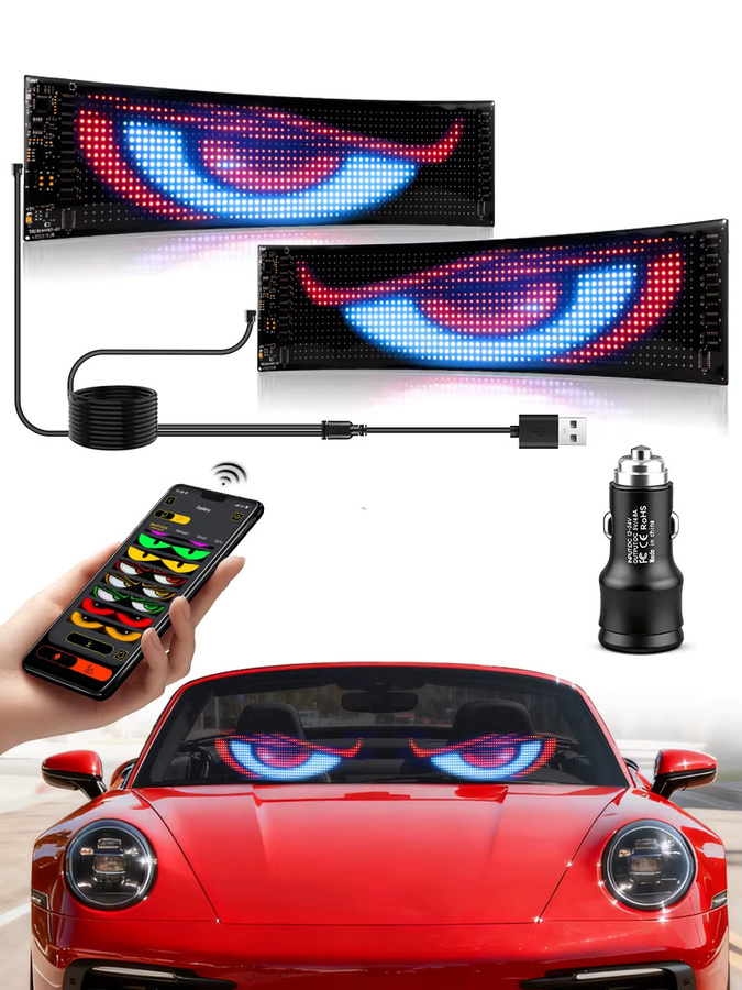 Lcamaw Bluetooth LED Teufelsaugen zur APP-Steuerung für Auto und LKW, RGB Musterbeleuchtung in Schwarz, 5V USB Anschluss - Bild 6