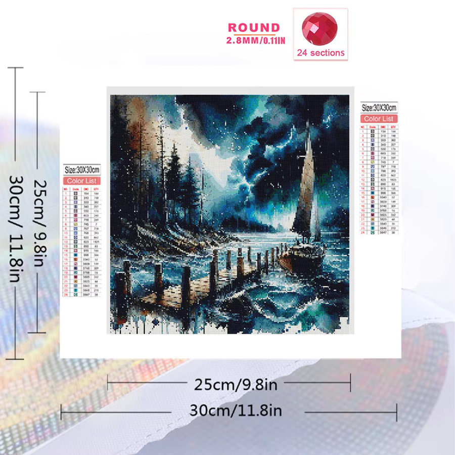 EverShine 5D Diamant-Stickerei Landschaft mit Boot als quadratische Diamantmalerei in Mehrfarbig zur Wanddekoration - Bild 2