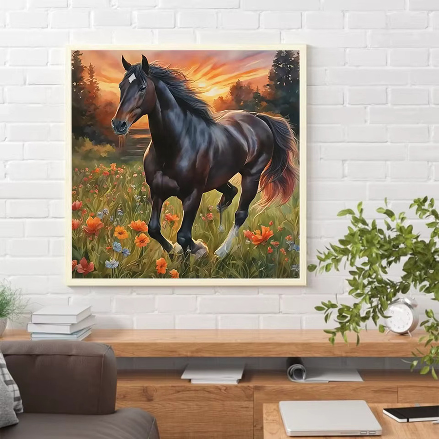 MomoArt 5D Diamant Mosaik DIY Stickerei Set Pferd im Sonnenuntergang, Mehrfarbig, Breite: 30,0 cm, Höhe: 30,0 cm - Bild 3