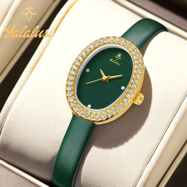 YaLaLuSi Armbanduhr, Quarz, Leder, Diamantbesetzt, Damen, Gold - Bild 1