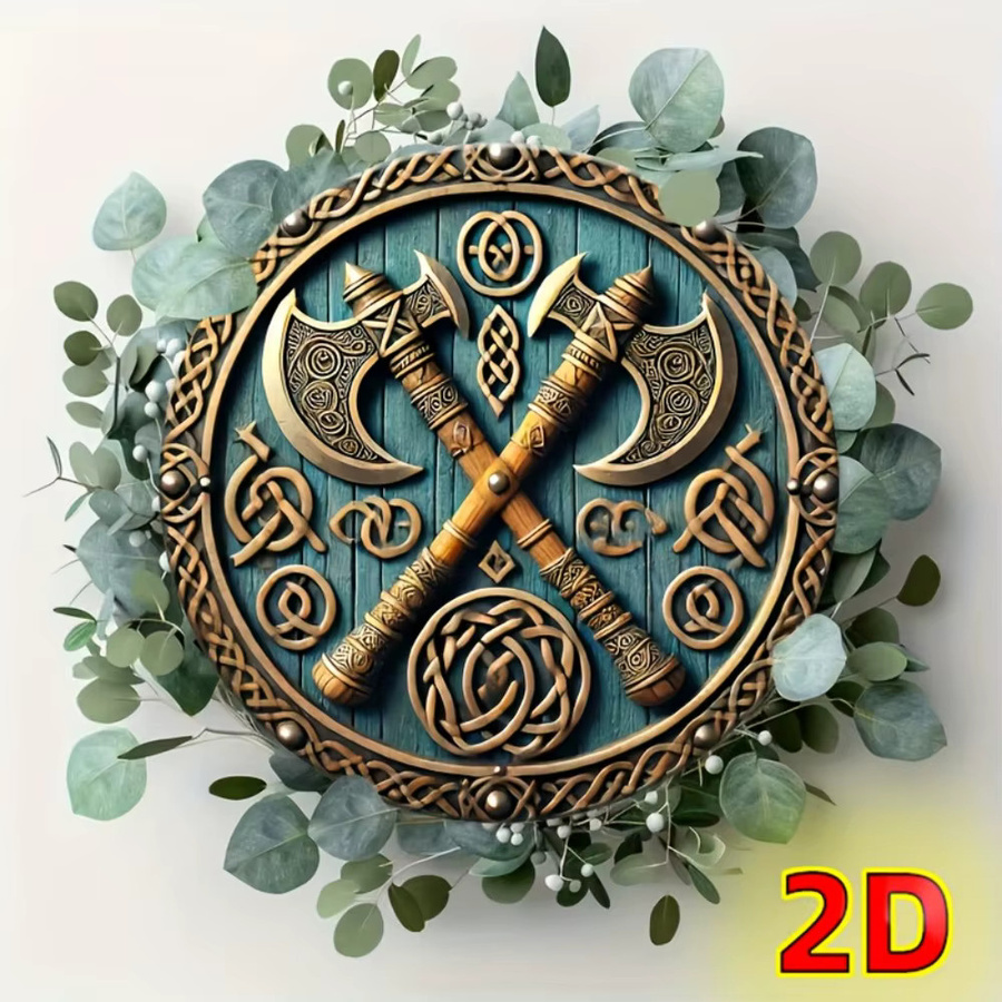 HELLOYOUNG Wikinger-Axt Metallschild in Multicolour, runder Wandbehang aus Eisen im rustikalen Design, B/H: 20 x 20 cm - Bild 2