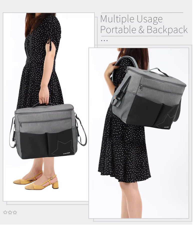 Wasserdichter Wickeltaschen-Rucksack für Babys mit großem Fassungsvermögen in Schwarz und Grau - Bild 3