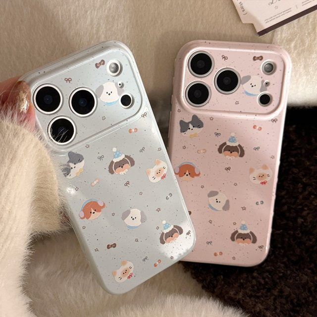 Stoßfeste iPhone Schutzhülle mit Koreanischem Splash-Tinte Cartoon Welpen und Kätzchen Muster in Multicolour für iPhone 17 16 15 14 13 12 Pro Max - Bild 1