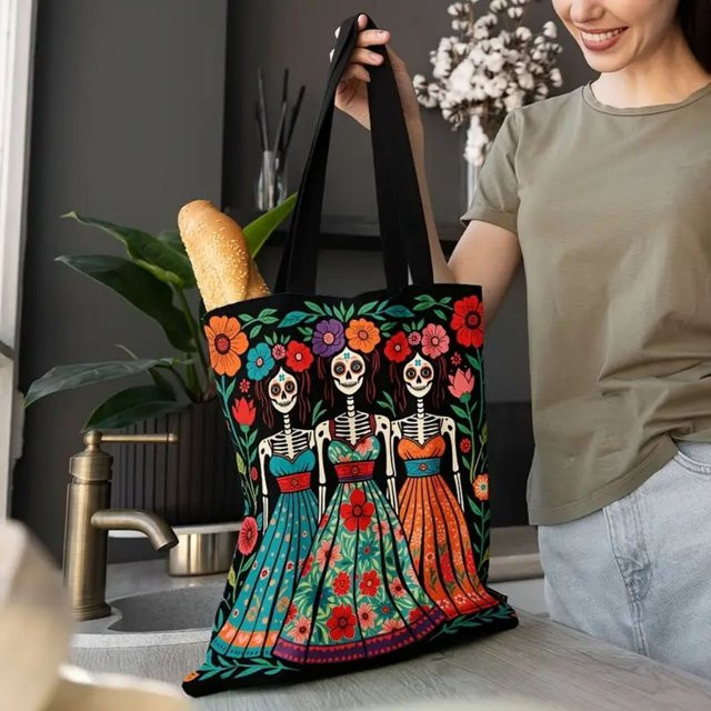 VIKAMA Floral Art Canvas-Tragetasche, doppelseitig und wiederverwendbar, multicolour - Bild 1