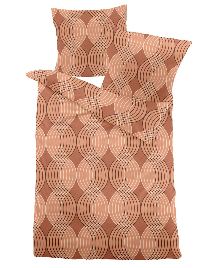 Dormisette Fein Biber Bettwäsche aus Baumwolle mit Wellen-Spiralen Design in Orange Natur, B/H: 135 x 200 cm mit Kissenbezug 80 x 80 cm - Bild 1