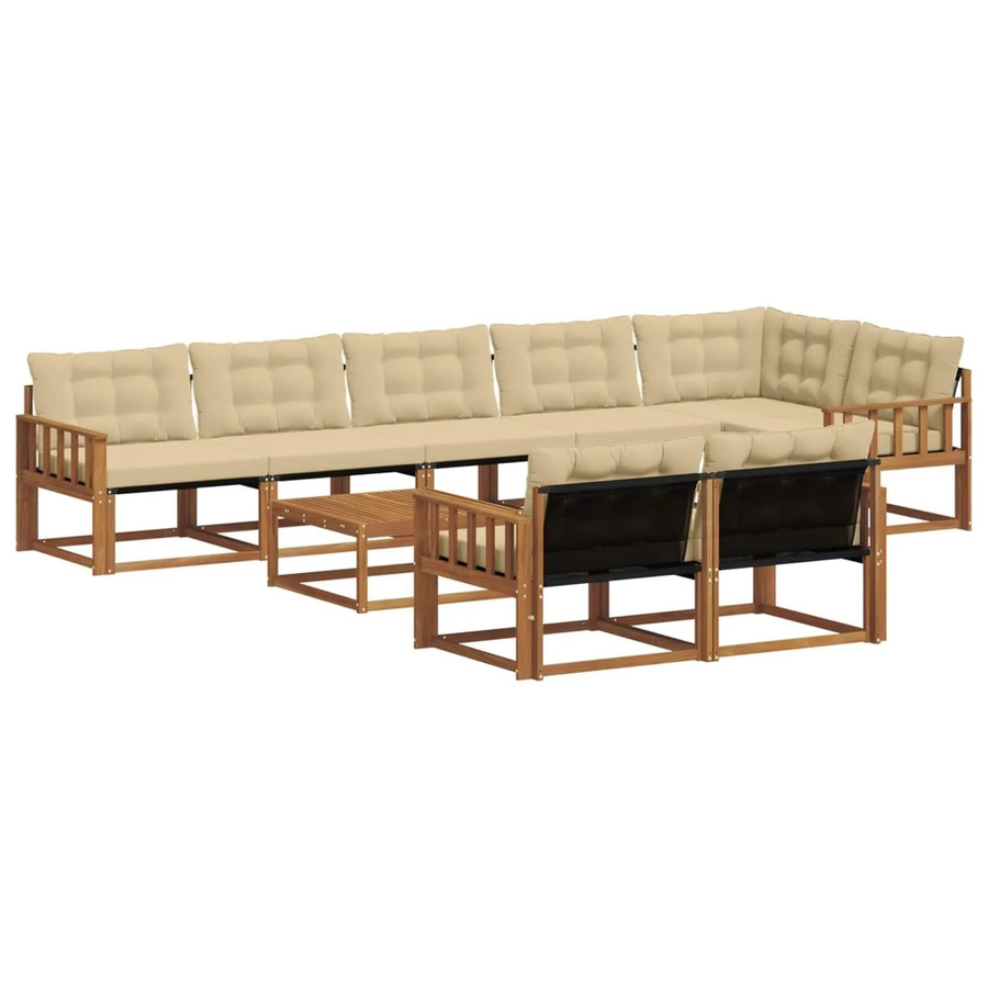 vidaXL Outdoor-Sofagarnitur 9-teilig aus massivem Akazienholz mit Textilene und Kissen in Natur und Beige - Bild 2
