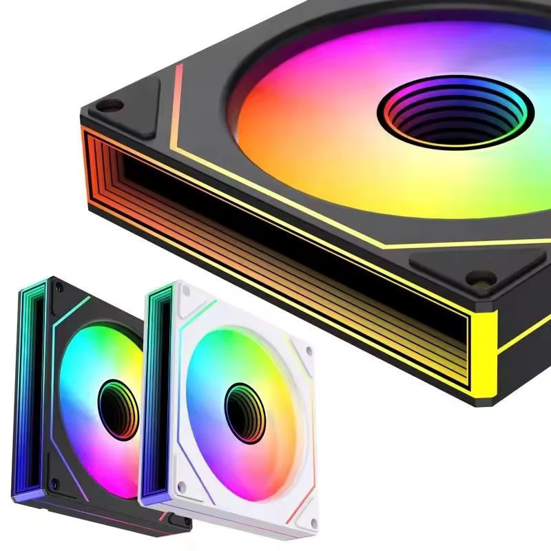 LDPCSJ Prism 7 PRO ARGB PC-Gehäuselüfter mit Infinity-Spiegel-Design, 120mm, 4-PIN PWM, Schwarz/Mehrfarbig - Bild 2