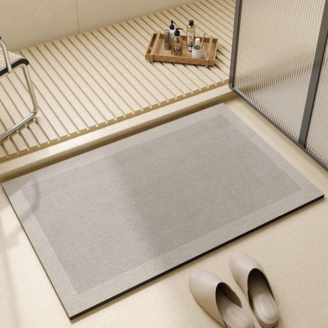 Rutschfeste Kieselgur Fußmatte für das Badezimmer in Grau, B/T: 60 x 40 cm - Bild 1