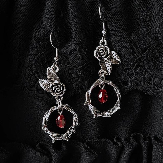 YIRAN Ohrringe, rote Rosenblüten, schwarze Rosen, Damen - Bild 1
