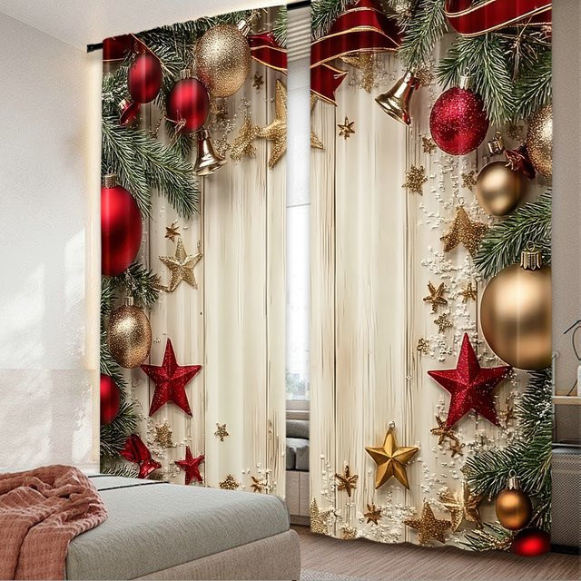 HolidayGlow 2er-Set Weihnachtsvorhänge aus Polyester mit digitalem 2D-Flachdruck in Multicolor zur Party- und Urlaubsdekoration - Bild 1