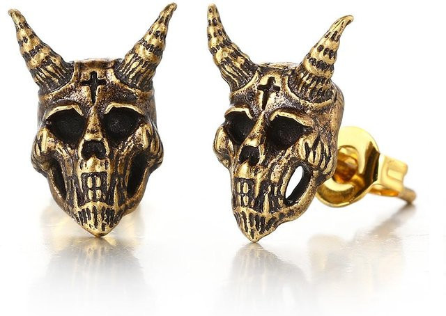 Ohrstecker Dämon Satan Widder Schädel, Kupfer, Unisex - Bild 1