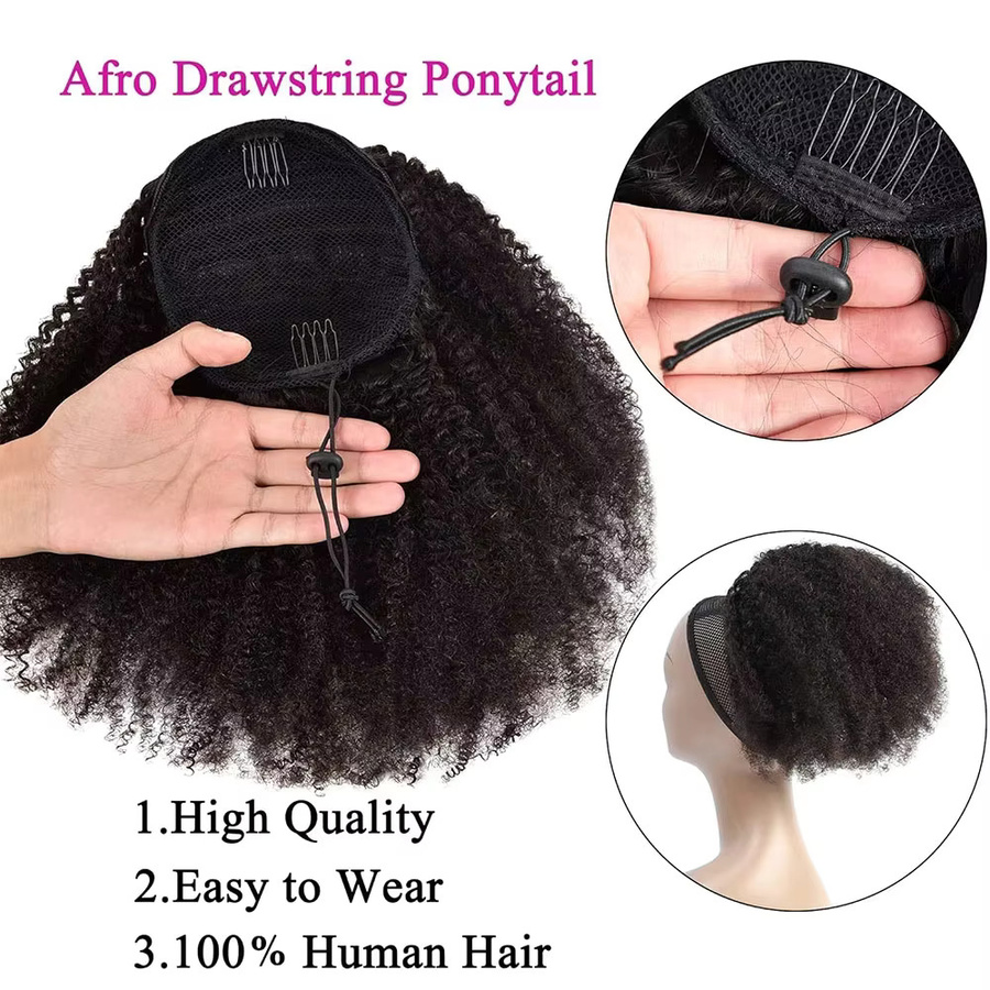 Dula A Hair Afro Kinky Curly Pferdeschwanz, Clip-in-Extensions, Unisex - Bild 4