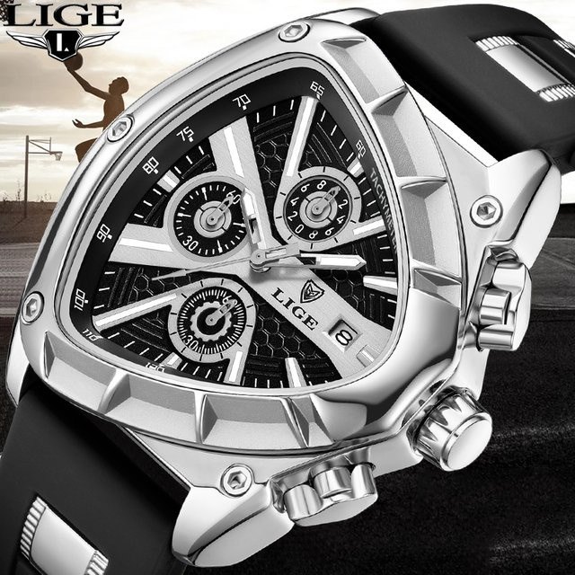 Lige Armbanduhr Chronograph, Quarz, Edelstahl, Kautschuk, Schwarz, Herren - Bild 1