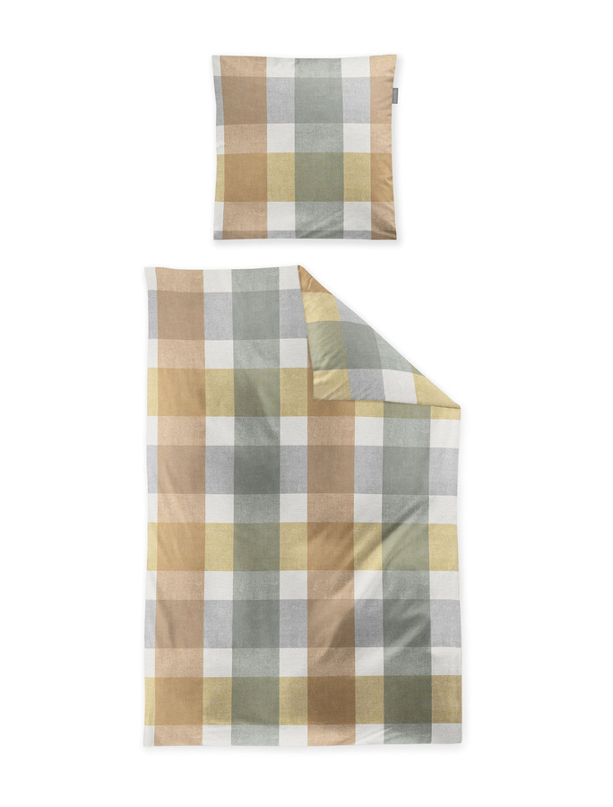 Irisette Feinbiber Bettwäsche Karo Gold Grau Beige mit Bettbezug und Kissenbezug B/H: 155 x 220 cm, Kissen: 80 x 80 cm - Bild 1