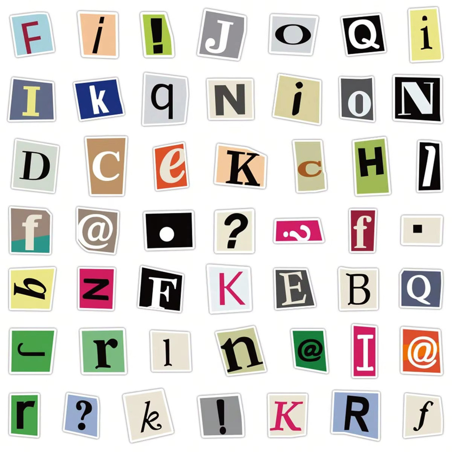100 kreative Buchstabenaufkleber im Retro-Collage-Stil, farbenfrohe Zeitungs-Schriftmuster aus Papier, dekorative Aufkleber in Multicolour für Journaling und Postergestaltung - Bild 2