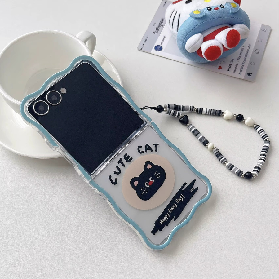 Koreanische Englisch Katze Handyhülle mit Lanyard für Samsung Galaxy Z Flip7, Z Flip6, Z Flip5, Z Flip4 und Z Flip3 - Bild 2