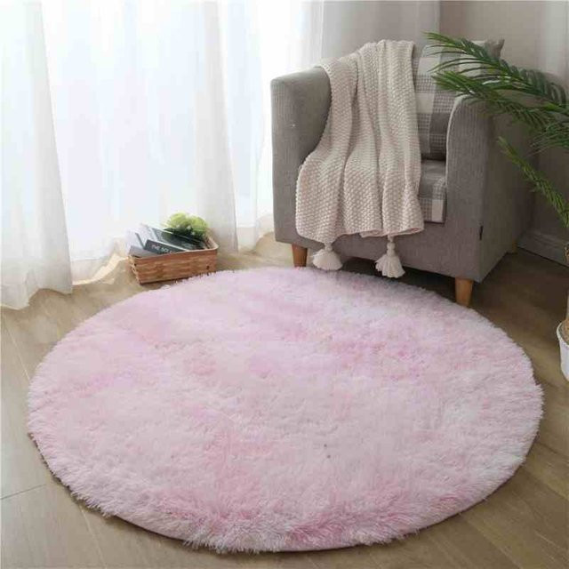 Runder Plüschteppich von ZZ HOME in Weiß/Rosa, weich und flauschig, Durchmesser: 80 cm - Bild 1