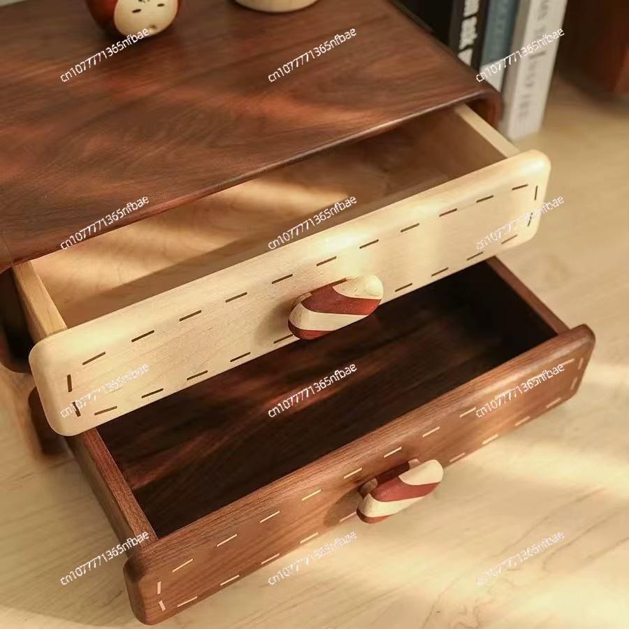 Schmuck-Aufbewahrungsbox aus massivem Walnussholz in Braun – 2-lagiger Schreibtisch-Schubladen-Organizer für Ringe und kleine Gegenstände - Bild 2
