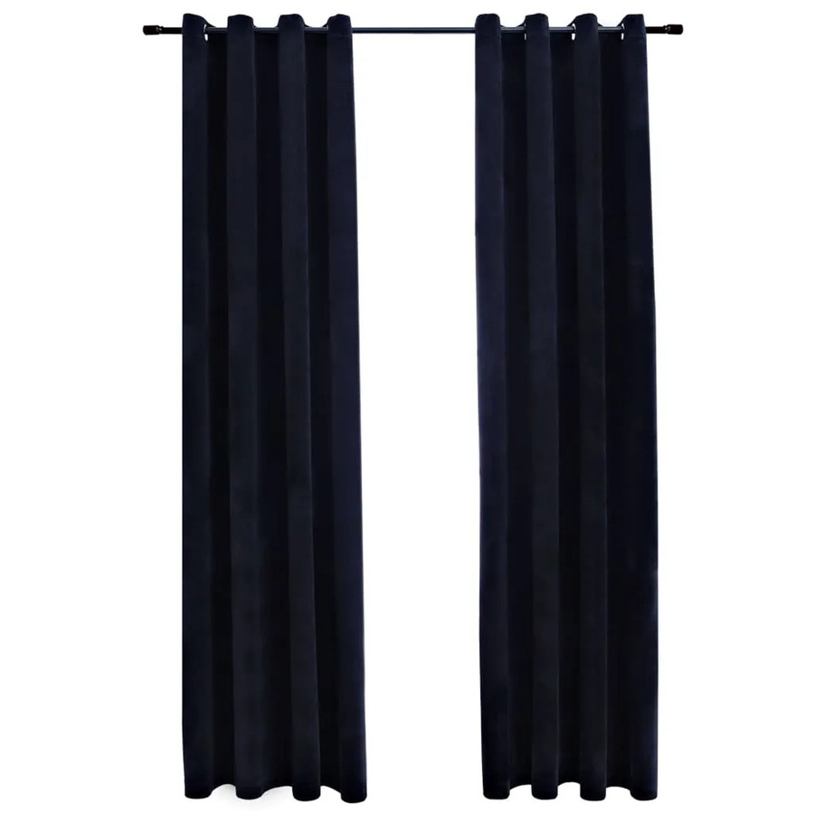 vidaXL Verdunkelungsvorhänge aus Samt mit Ösen, 2 Stück, Schwarz, B: 140 cm, H: 175 cm - Bild 2