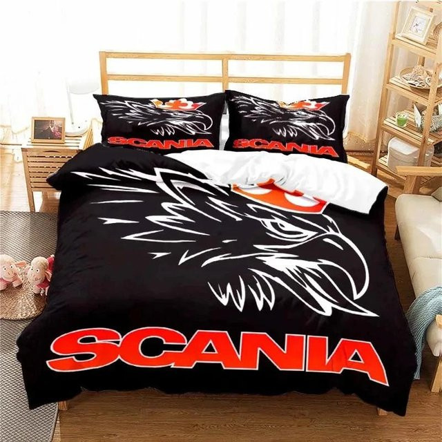 Scanias LKW-Logo Bettwäscheset aus Mikrofaser in Schwarz, bestehend aus 3-teiligem Bettbezug und Kissenbezug, B/H: 150 x 200 cm - Bild 1