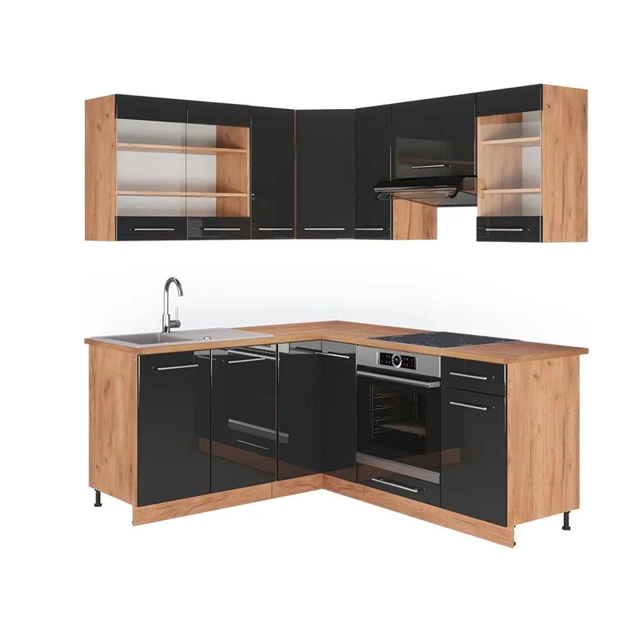 Vicco Fame-Line Eckküche in Anthrazit Hochglanz und Goldkraft Eiche mit Soft-Close-Türen, B/T/H: 160 x 190 cm - Bild 2